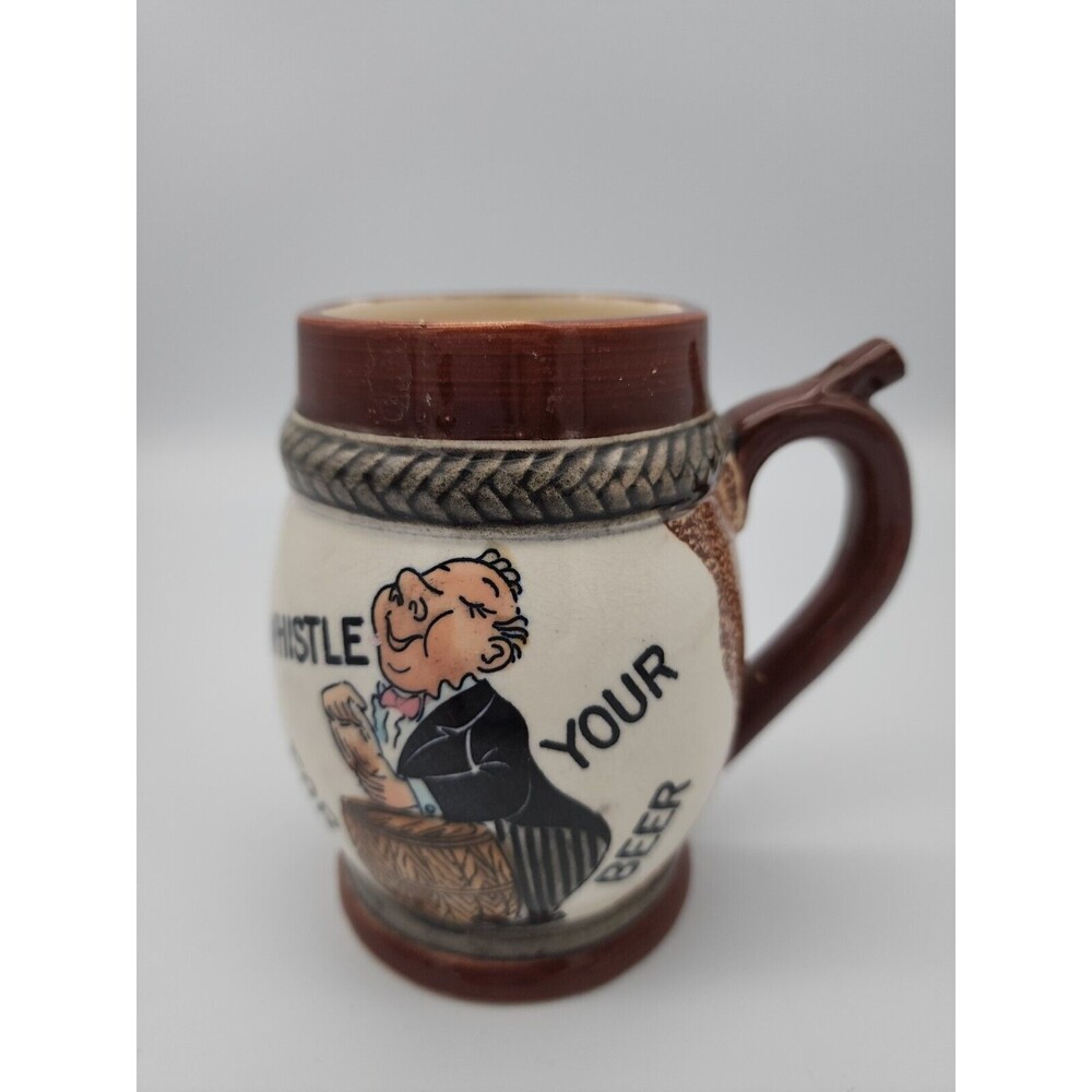 Vintage Whistle For Your Beer Ceramic Mug Stein Relco Japan Unique Gag Gift
